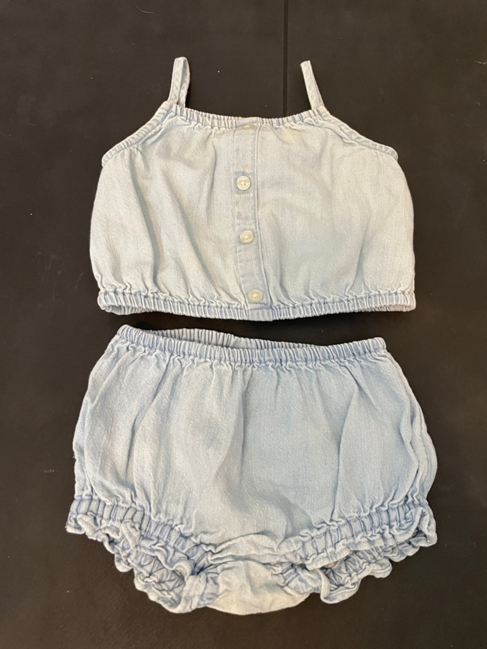 Old Navy Chambray Two-Piece Crop Top and Ruffle Shorts Set Size 6-12M